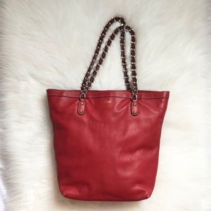 Gucci Red Leather Tote Bag Chain Handle